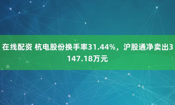 在线配资 杭电股份换手率31.44%，沪股通净卖出3147.18万元